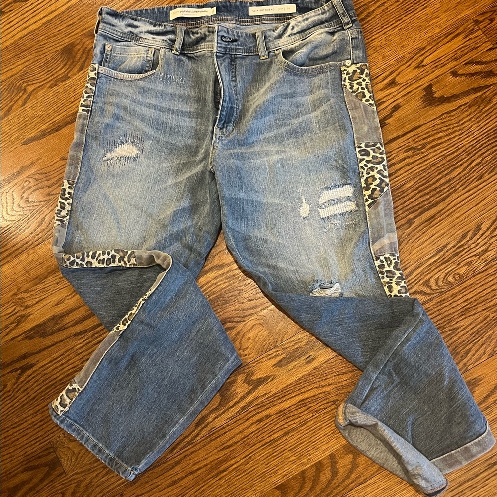 Pilcro by Anthropologie Slim Boyfriend Jeans with Leopard Accents, NWT, 30